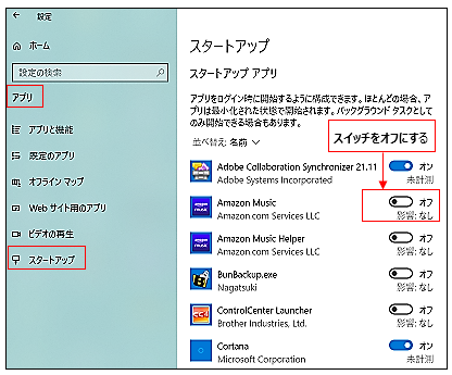 スタートアップ設定