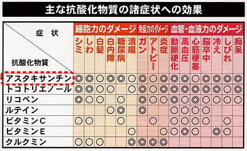 主な抗酸化物質の諸症状への効果